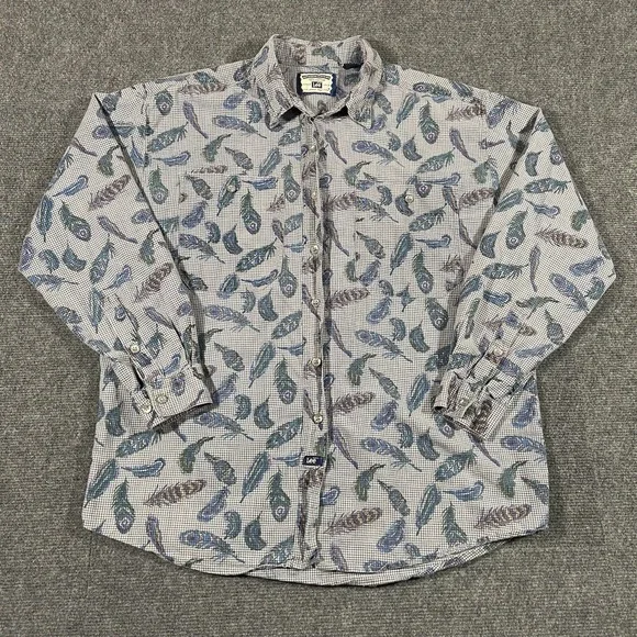 Vintage Lee Shirt Mens M Long Sleeve Button Down Peacock Feather Print Western - Picture 1 of 10